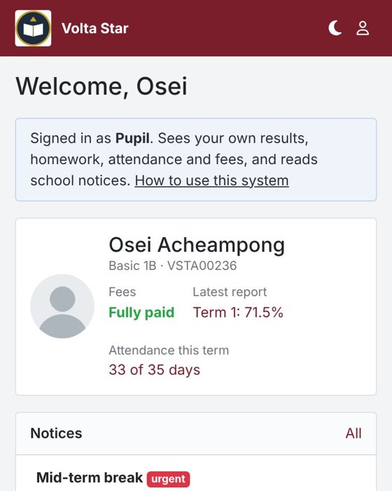 The parent portal on a phone